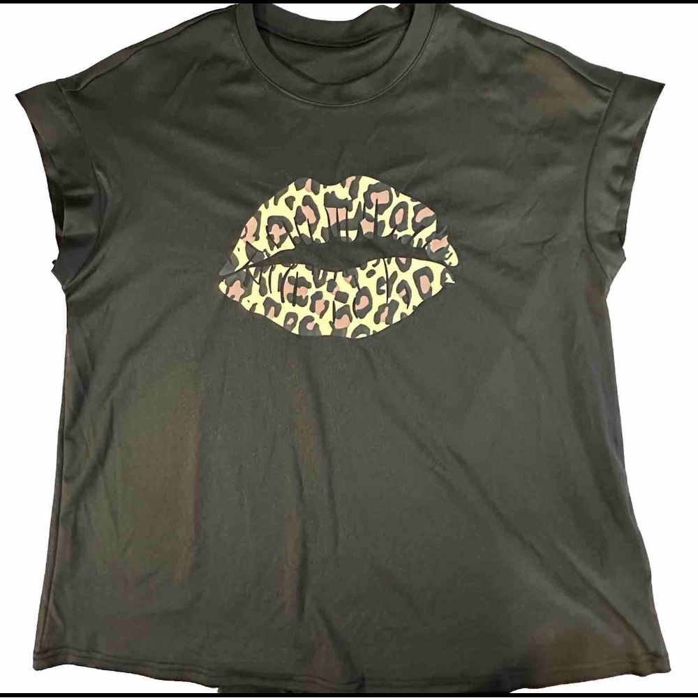 SHEIN‎ Black Sleeveless Leopard Lips T-shirt Womens 0XL